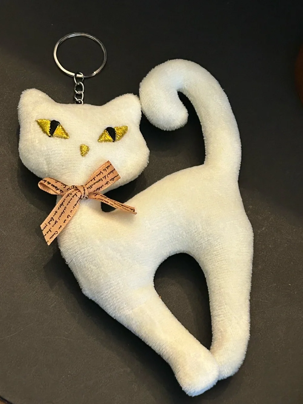 Plush Cat 🐈‍⬛ Bag Charm Keychain Card Holder with Yellow Eyes and Orange Bow